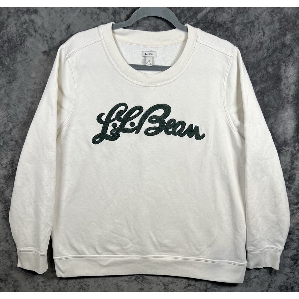 L.L.Bean White Crewneck Sweatshirt Women’s XL Embroidered Logo Pullover Fleece